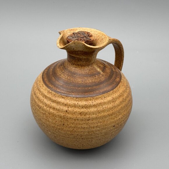 Vintage Studio Pottery Jug with Cork Stopper and Rounded Stoneware Earthy Glaze - Picture 2 of 7